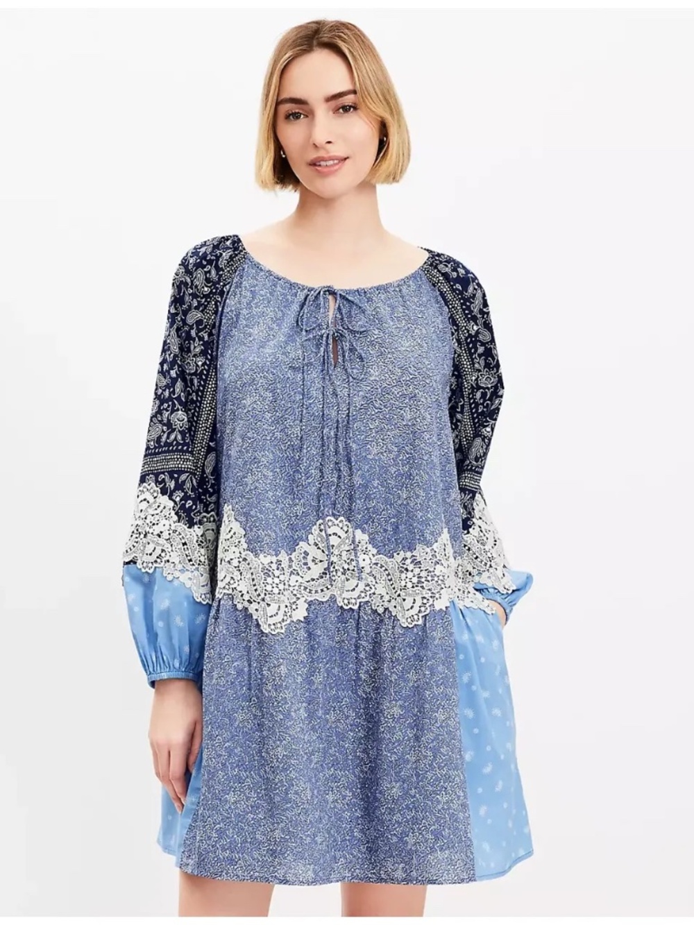 NWT Loft Lace Paisley Tie Mini Pocket Dress - size XXL